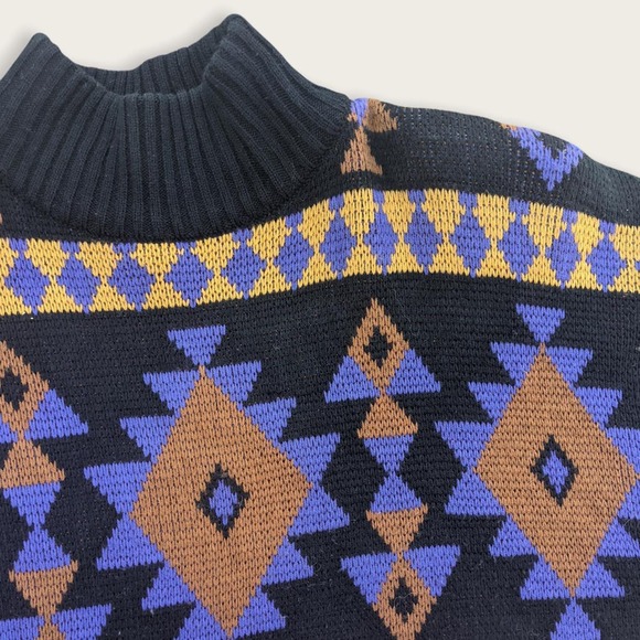 Vintage 80s Michael Carrie aztec funky Sweater Mock Neck Size Large - Picture 2 of 4